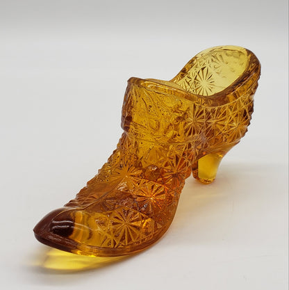 FENTON ART GLASS SHOE SLIPPER BOOT "DAISY & BUTTON" AMBER