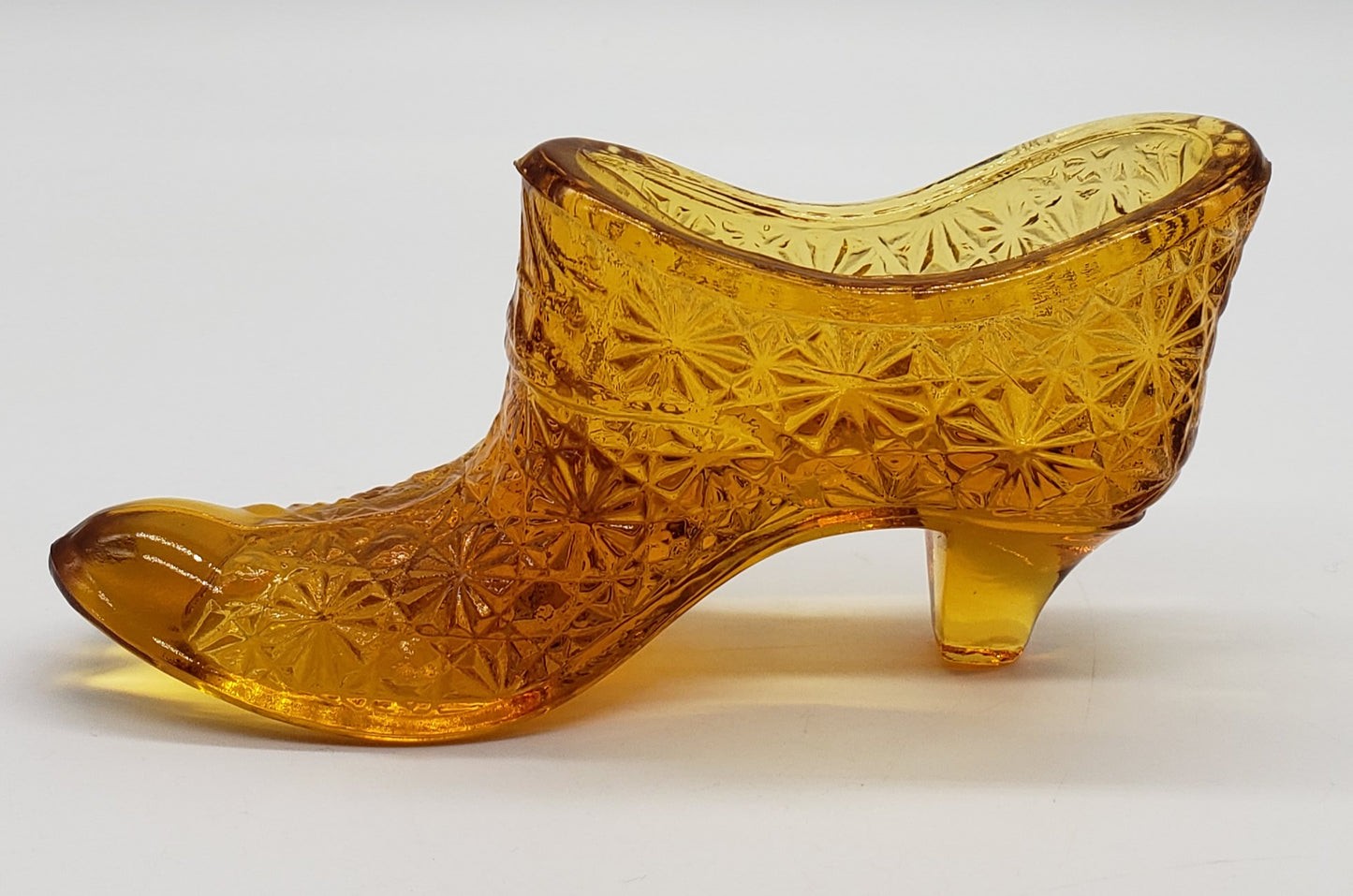 FENTON ART GLASS SHOE SLIPPER BOOT "DAISY & BUTTON" AMBER